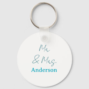 Mr & Mrs add family name date year wedding favour Keychain