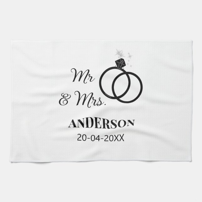 Mr & Mrs add family name date year wedding favour  Kitchen Towel (Horizontal)