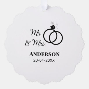 Mr & Mrs add family name date year wedding favour  Ornament Card