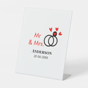 Mr & Mrs add family name date year wedding favour  Pedestal Sign