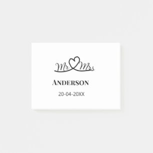 Mr & Mrs add family name date year wedding favour  Post-it Notes