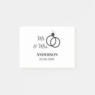 Mr & Mrs add family name date year wedding favour Post-it Notes