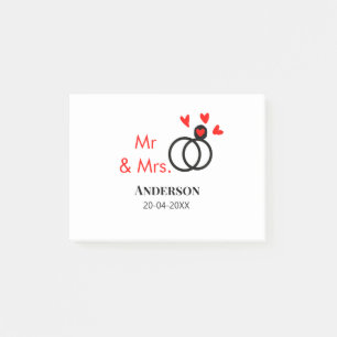Mr & Mrs add family name date year wedding favour  Post-it Notes