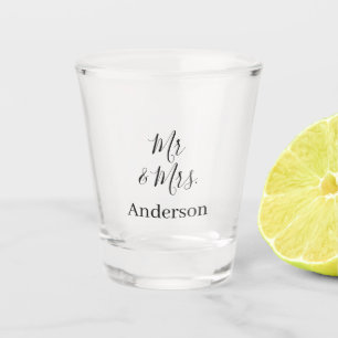 Mr & Mrs add family name date year wedding favour  Shot Glass