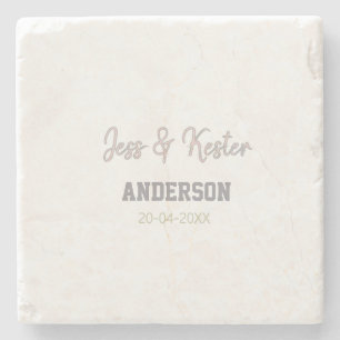 Mr & Mrs add family name date year wedding favour Stone Coaster