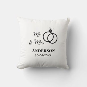 Mr & Mrs add family name date year wedding favour  Throw Pillow