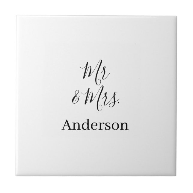 Mr & Mrs add family name date year wedding favour  Tile (Front)