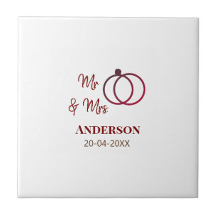 Mr & Mrs add family name date year wedding favour Tile