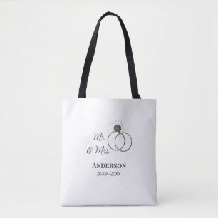 Mr & Mrs add family name date year wedding favour  Tote Bag