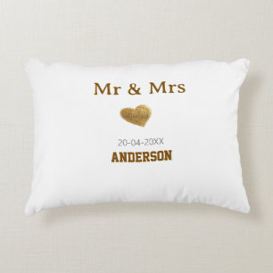 Mr & Mrs add family name golden glitter heart spar Accent Pillow