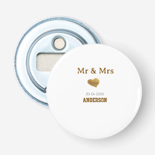 Mr & Mrs add family name golden glitter heart spar Bottle Opener