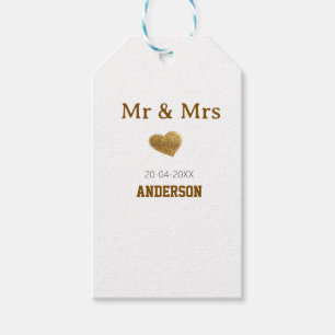 Mr & Mrs add family name golden glitter heart spar Gift Tags