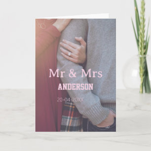 Mr & Mrs add family name photo date wedding family Card