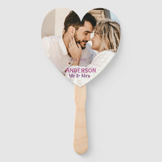 Mr & Mrs add family name photo date wedding family Hand Fan