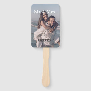 Mr & Mrs add family name photo date wedding family Hand Fan