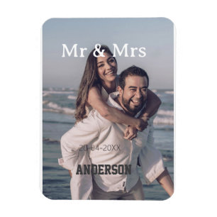 Mr & Mrs add family name photo date wedding family Magnet
