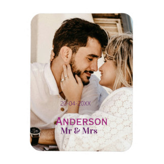 Mr & Mrs add family name photo date wedding family Magnet
