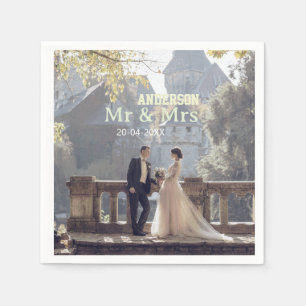 Mr & Mrs add family name photo date wedding family Napkin