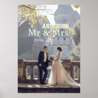 Mr & Mrs add family name photo date wedding family Poster