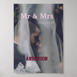 Mr & Mrs add family name photo date wedding family Poster