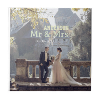 Mr & Mrs add family name photo date wedding family Tile