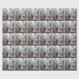 Mr & Mrs add family name photo date wedding family Wrapping Paper