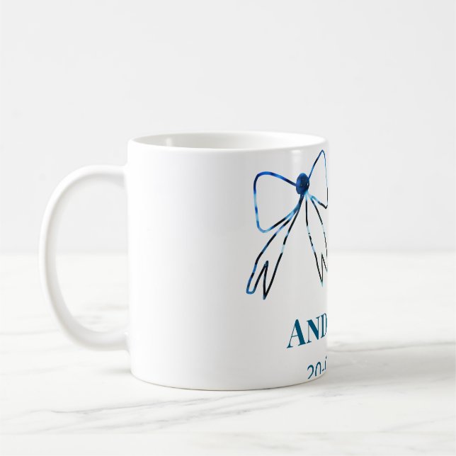 Mr & Mrs add name date wedding favour bow blue gre Coffee Mug (Left)