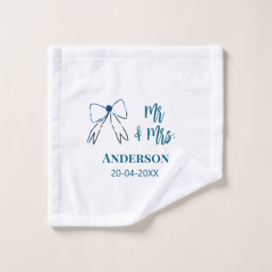 Mr & Mrs add name date wedding favour bow blue gre Wash Cloth