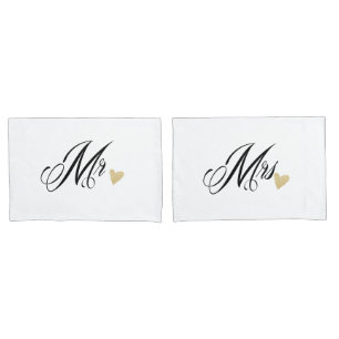 Mr. & Mrs. and heart Pillowcase