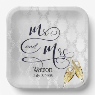 Mr &amp; Mrs. Anniversary Champagne Toast    Paper Plate