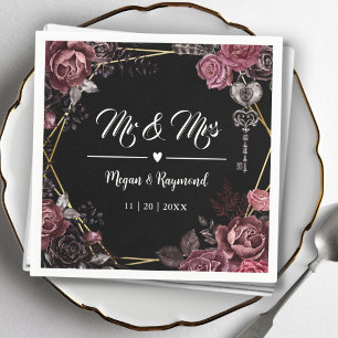 Mr & Mrs Black Dark Roses Floral Gothic Wedding Napkin