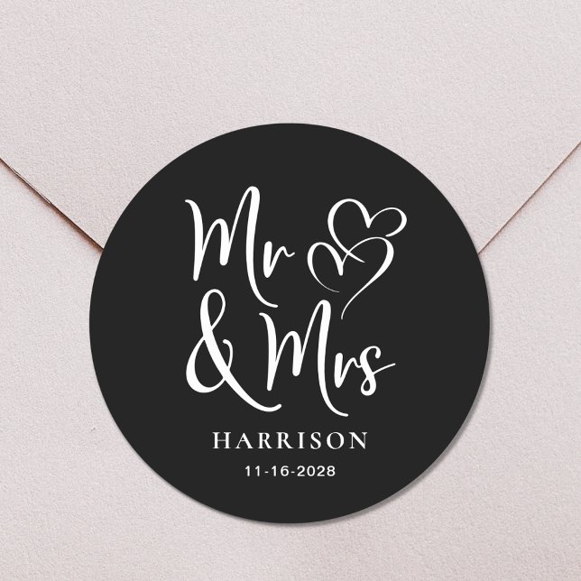Mr Mrs Black Wedding Classic Round Sticker (Creator Uploaded)
