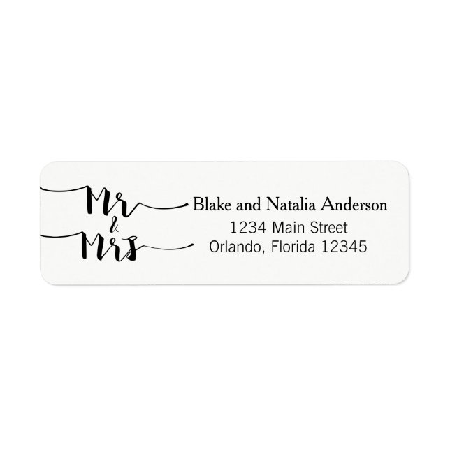 Mr & Mrs Black White Custom Return Address Label (Front)
