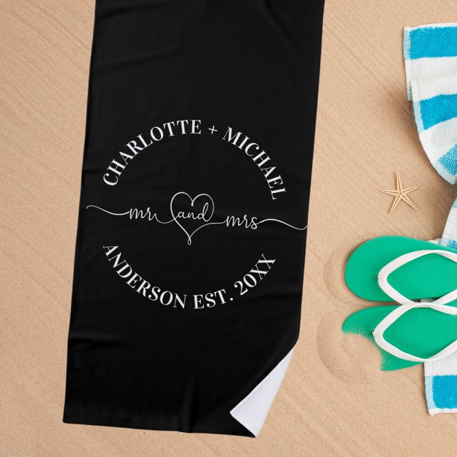 Mr mrs black white newlyweds names beach towel (Creator Uploaded)