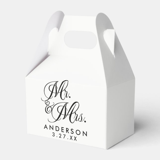 Mr. & Mrs. Black White Wedding Engagement Favour Favor Box (Front Side)