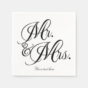 Mr. & Mrs. Black White Wedding Engagement Party Napkin
