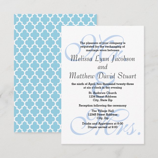 Mr. & Mrs. Blue-3x5 Wedding & Reception Invitation (Front/Back)