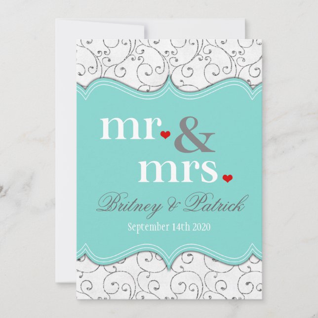 Mr & Mrs Blue Wedding Invitations (Front)
