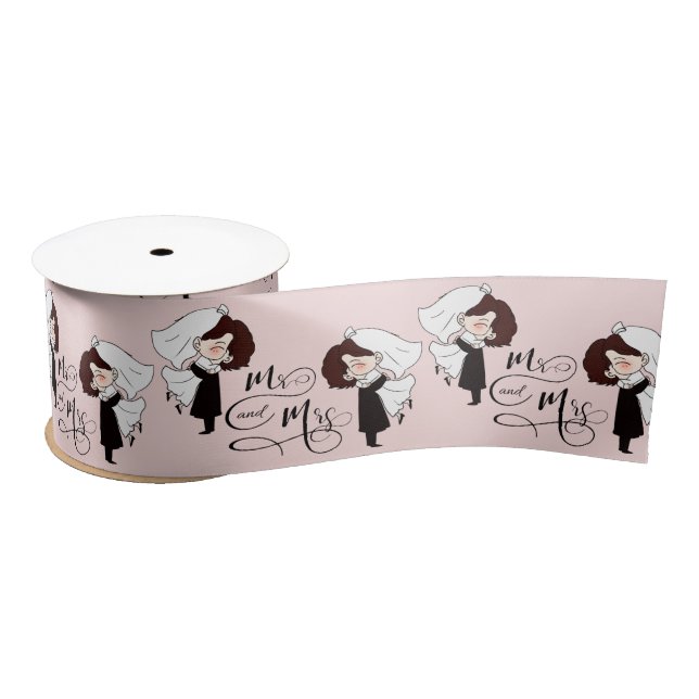 Mr. & Mrs. Bride and Groom Happiness Satin Ribbon (Spool)
