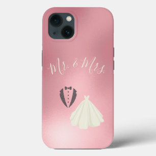 Mr Mrs Bride Groom Pink Metallic Wedding iPhone 13 Case
