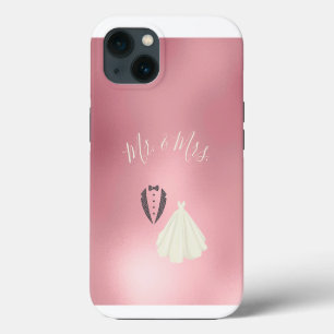 Mr Mrs Bride Groom Pink Metallic Wedding iPhone 13 Case