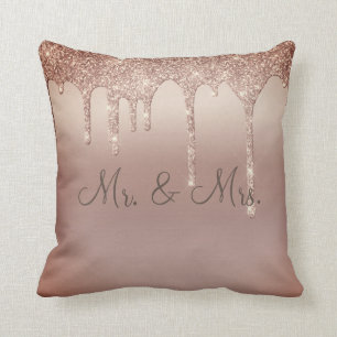 Mr. & Mrs Bronze Glitter Wedding Keepsake Elegant Throw Pillow