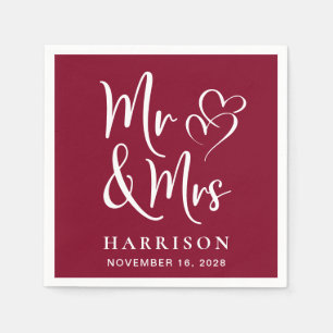 Mr Mrs Burgundy Wedding Reception Napkin