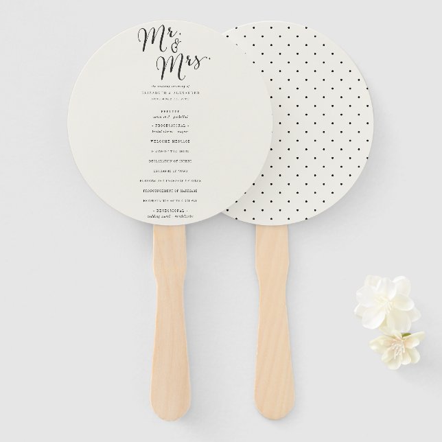 Mr & Mrs Calligraphy Script Chic Wedding Program Hand Fan (Front and Back)