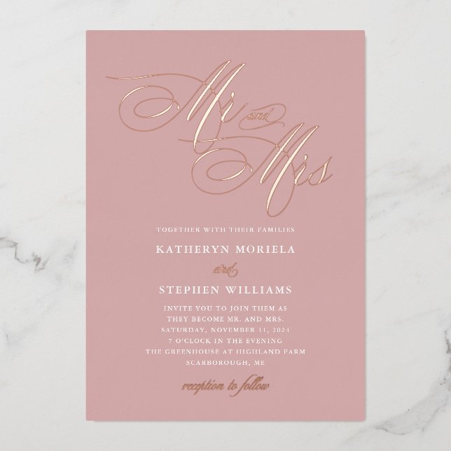 Mr & Mrs Calligraphy Wedding Rose Gold (Front)