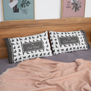 Mr. & Mrs. Cat Mom and Dad Black and White Pattern Pillowcase