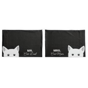 Mr. & Mrs. Cat Mom and Dad Polka Dot Pattern Pillowcase