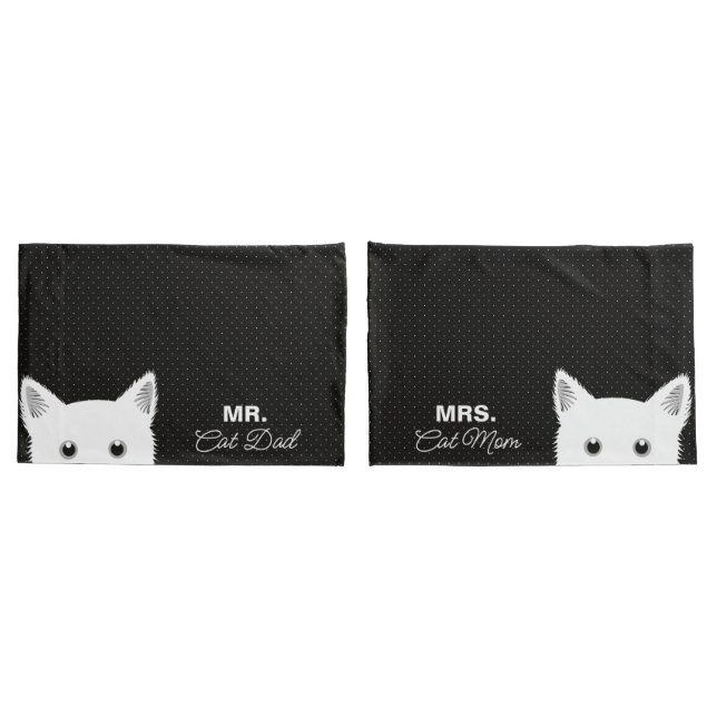 Mr. & Mrs. Cat Mom and Dad Polka Dot Pattern Pillowcase (Back-Set)