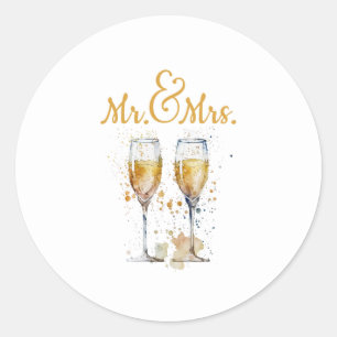 Mr. & Mrs. Champagne Celebration Classic Round Sticker