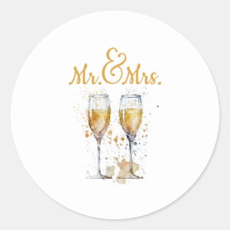 Mr. & Mrs. Champagne Celebration Classic Round Sticker